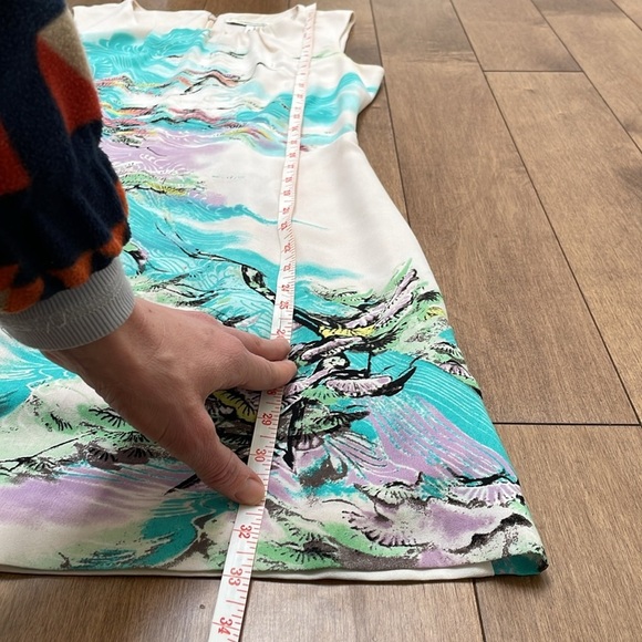 Max & Cleo Sheath Dress US2 Sleeveless abstract Japanese Sundress Aqua Cream - Picture 10 of 11